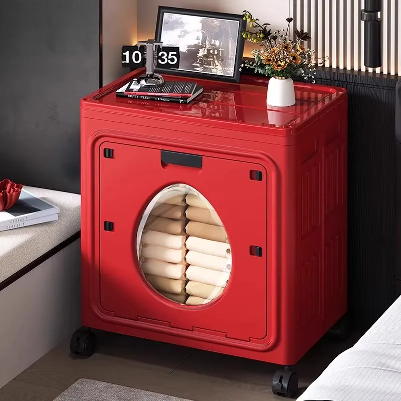 

Modern Large Storage Box, Foldable Cabinet with Wheels, Seasonal Clothes & Quilt Organizer, Flip-Lid Lock Design Durable PP Bin
