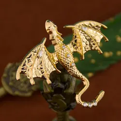 Sunspicems Fashion Gold Color Flying Dragon Brooch For Women Long Tailed Pterosaur Zodiac Jewelry Scarf Lapel Rhinestone Pins