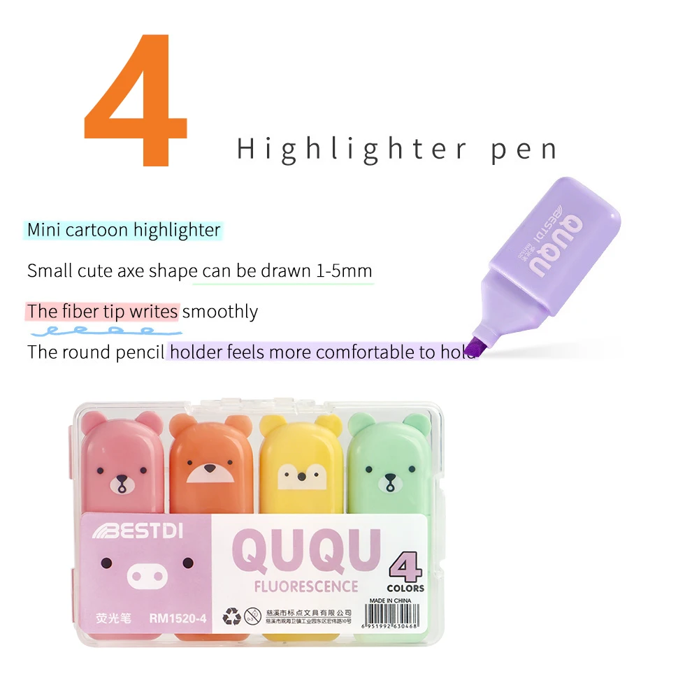 4/5/6 Kleurenset Punctuurschrijfwaren Mini Fluorescerende Pen Oogbescherming Macaron Fluorescerende Markeringsstift Permanente Highlighter