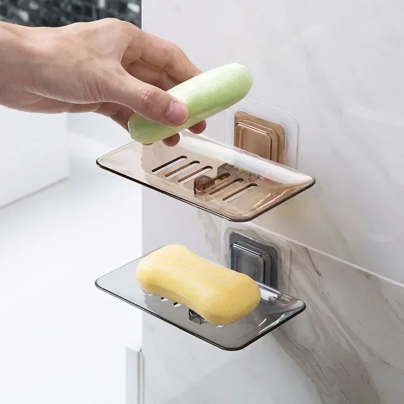 Self Adhesive Wall Mounted  Holder Soap Soap Rack Double Layer Bathroom Soap Dishes No Drilling Sponge Dish Accessories