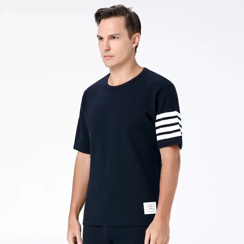 

Классическая цветная тканая футболка с круглым вырезом и коротким рукавом, повседневная, летняя, удобная, дышащая