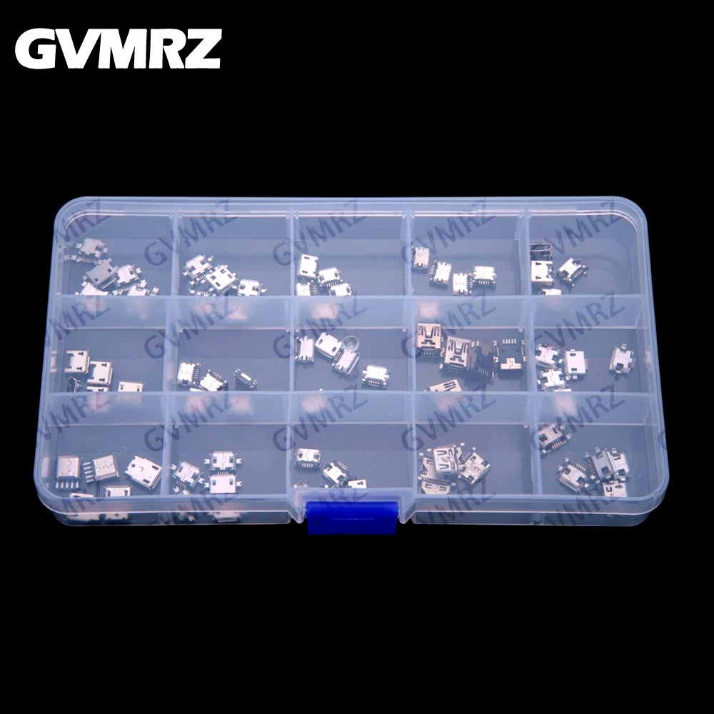 15Values 75PCS Micro USB female connector, boxed MINI Android phone charging port, microphone mini