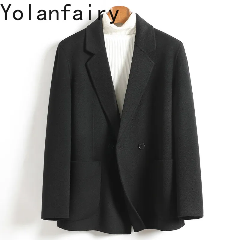 YOLANFAIRY New 100% Wool Coat Men Winter Jacket Fashion Double-sided Woolen Coats Man Clothing 2026 Autumn Winter Casual Blazer