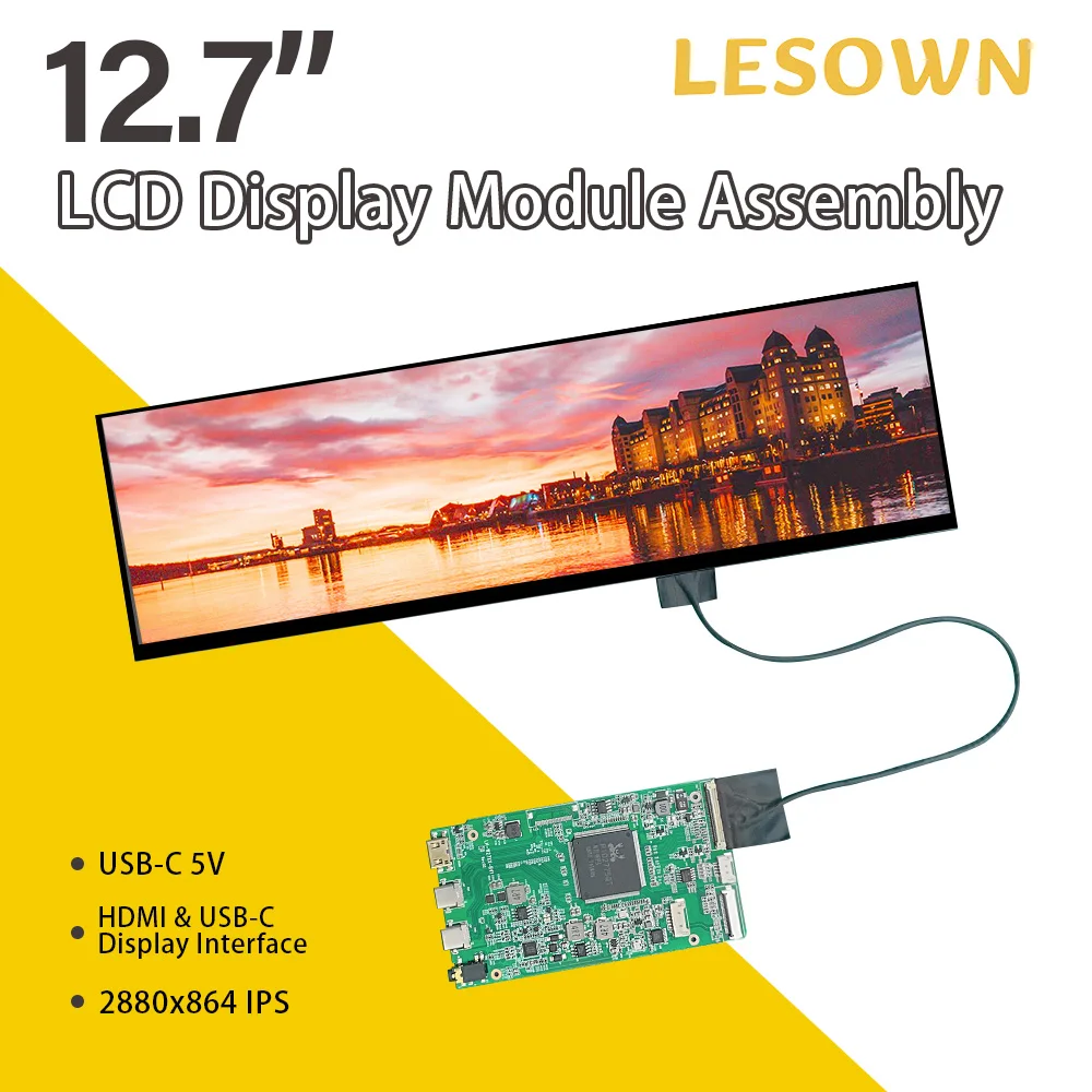 LESOWN 12.7 inch 2.5K Long Screen USB-C HDMI 500cd/m2 High Brightness 1200:1 Full Viewing 2880x864 IPS LCD Panel DIsplay Module