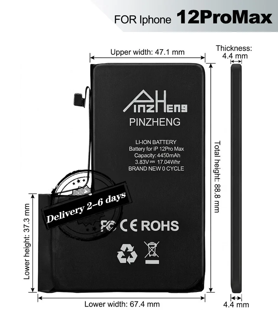 Batteria di ricambio ad alta capacità PINZHENG per iPhone 12 Pro Max – Cella di alimentazione a lunga durata