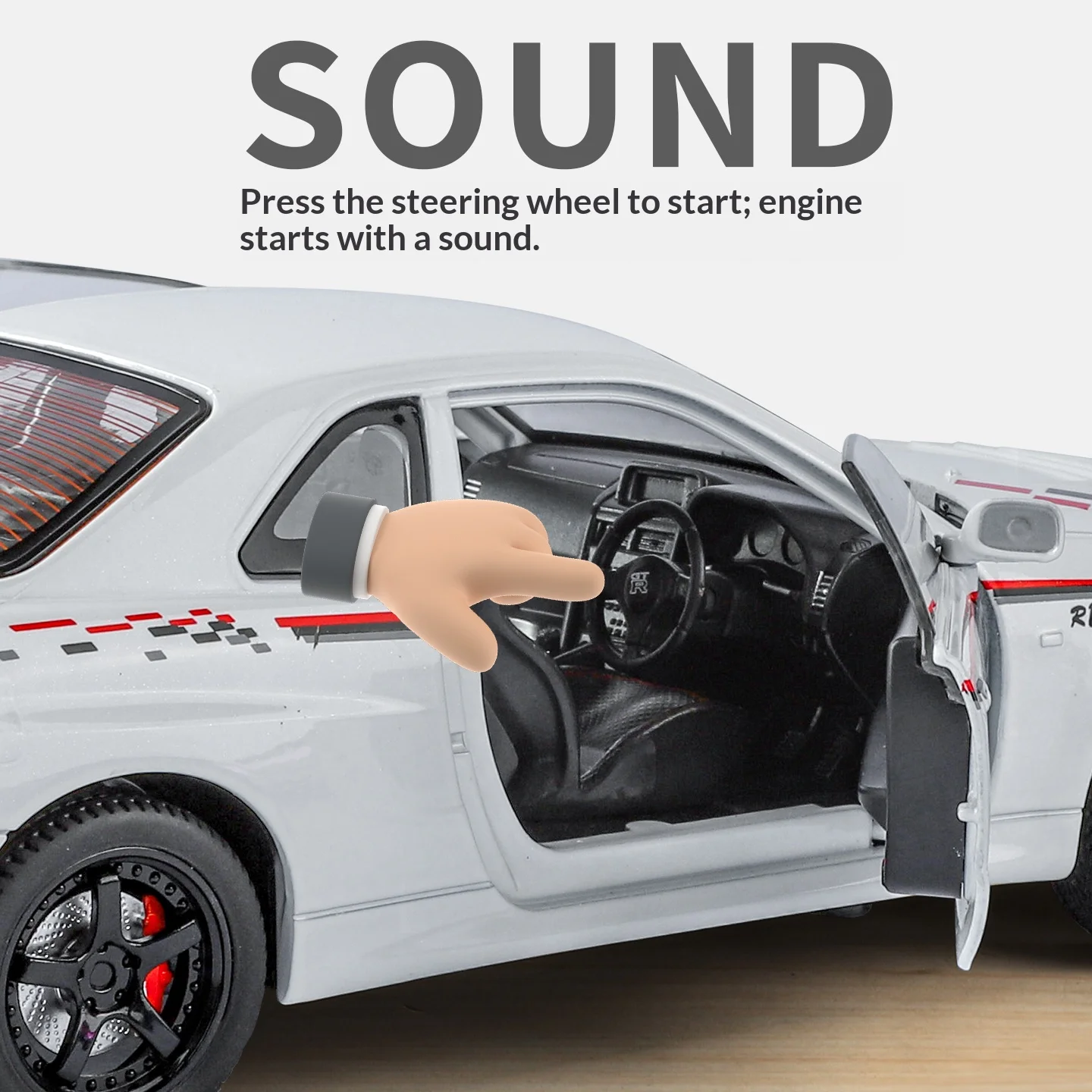 โมเดลรถนิสสัน จีทีอาร์ รุ่น 1:24  แบบดัดแปลง  ตัวถังโลหะผสม  แบบดึงหลัง  ล้อหน้าหมุนได้  พร้อมเสียงจำลอง  ของขวัญวันหยุด