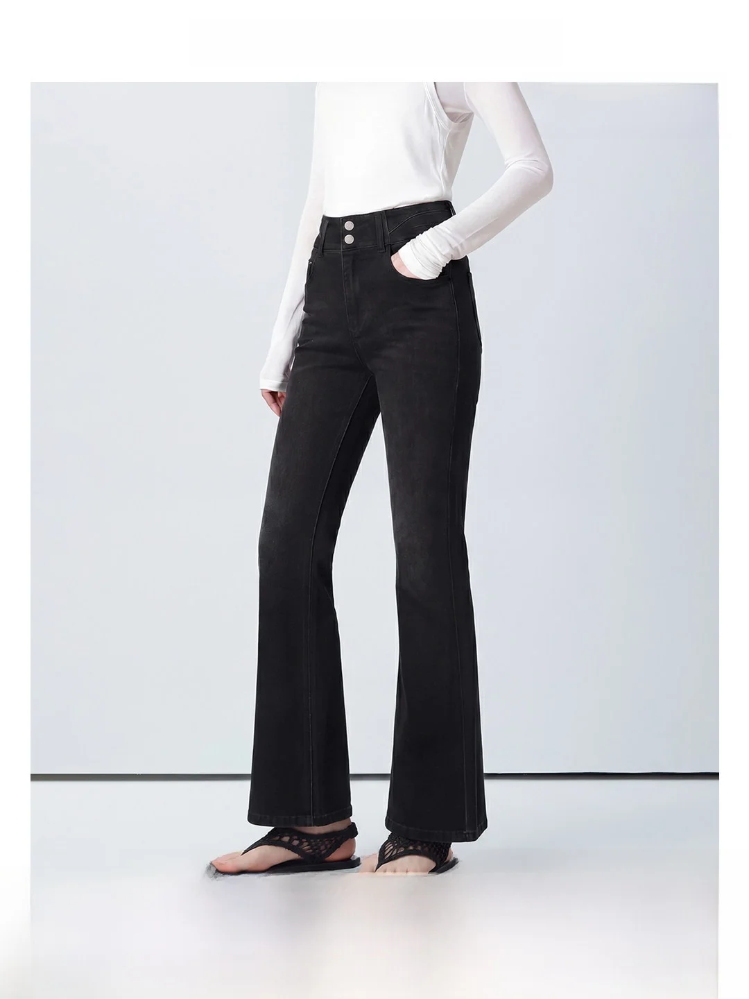 

Washed Vintage Women's Jeans Commute Versatile High Waist Bell Bottoms Summer New Arrival Black Color Durable Fabric