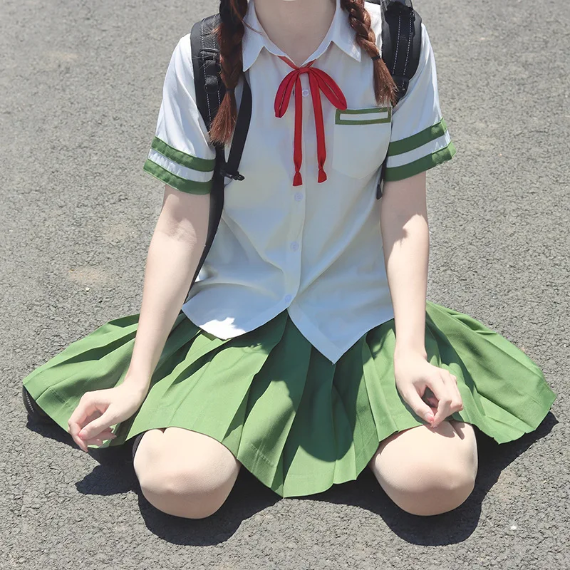 Japan Green Sailor Outfit Seifuku High School Sailor Set Korean Student JK Uniform Cosplay Graduation Suit Girl Pleated Skirt