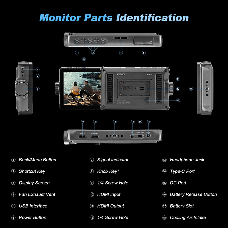 شاشة كاميرا Viltrox DC-A1 مقاس 7 بوصة 2800nit 4K للتصوير الفوتوغرافي وتسجيل الدخول وصناعة الأفلام وتلفزيون وشاشة تعمل باللمس وشاشة احترافية