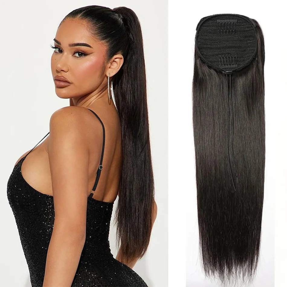 

Накладной хвост-шиньон на шнурке, длинный, шелковистый, прямой, на заколке, 100 г, для женщин