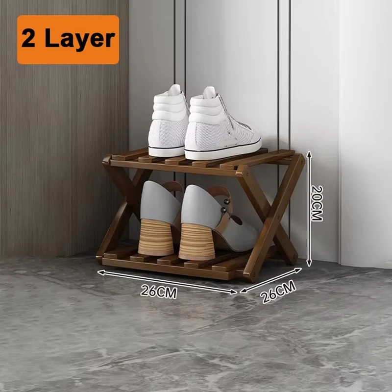 ABSU Bamboo Multi-Layer Folding Shoe Rack, Retractable Household Storage Shelf, Space-Saving Shoe Organizer