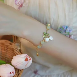 Fashion Natural Stone Crystal Beaded Bracelet Temperament Elegant Flower Tassel Bracelets for Women Girls Party Wedding Jewelry