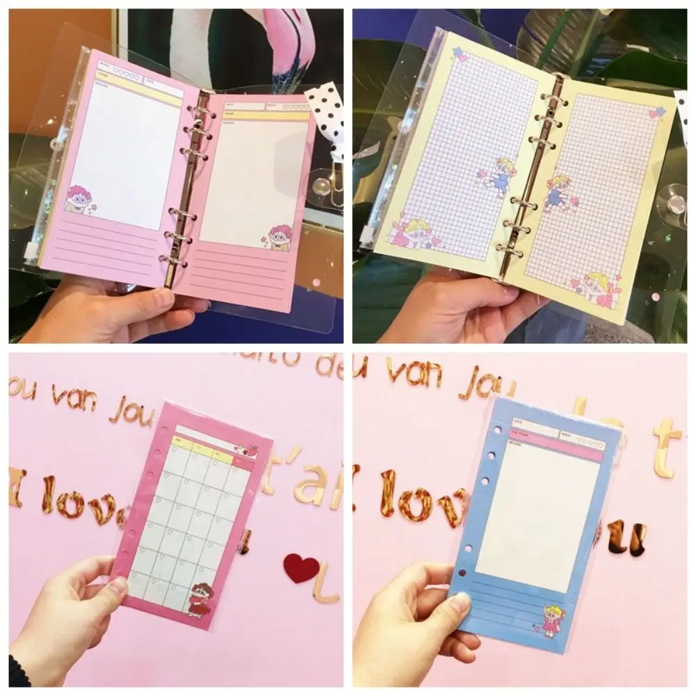 Ricarica di carta a fogli mobili Kawaii A6 80 fogli Raccoglitore a 6 fori Pagina interna Ricarica per notebook settimanale mensile Materiale scolastico