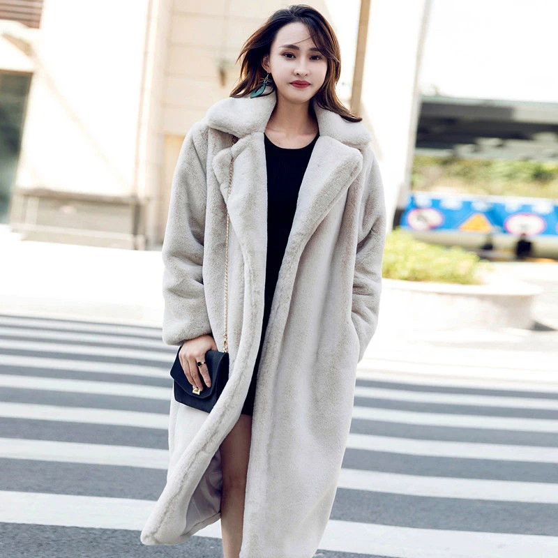 casacos de inverno femininos Elegant Yellow Long Faux Fur Coat Women Fashion Plush Fur Coat Loose Thick Warm Winter Fur Overcoat