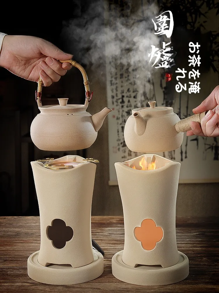 

Чайник-котелок из рисовой шелухи и белой глины, негорелый, низкий, для кипячения воды, на древесном угле, двойного назначения