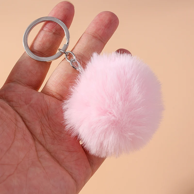 Aihua 15 Farben Flauschiger Fell-Pompon Schlüsselanhänger Weicher Kunstfell-Kaninchenball Auto-Schlüsselring Pompom Schlüsselkette Schlüsselhalter Damen Taschenanhänger – Detail 5