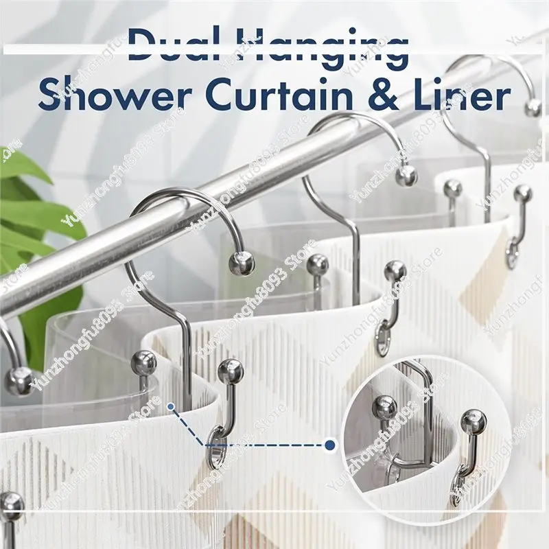 Premium-Metal Shower Curtain Hooks Rings Double Hook 24 Pcs Shower Curtain Hangers For Bathroom Shower Curtain Rod