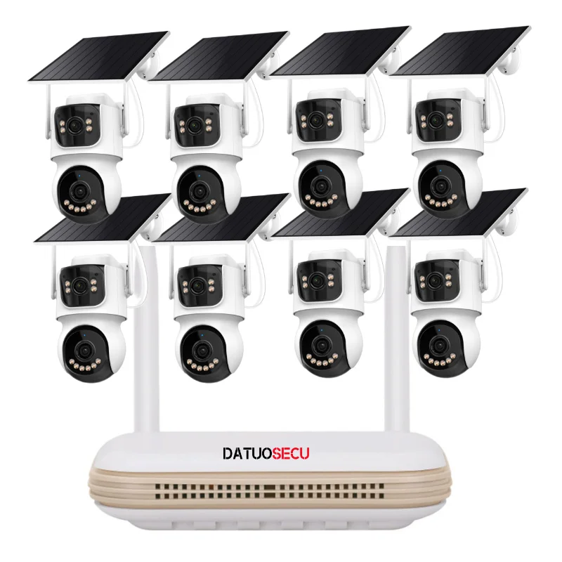 

Icsee 4MP 8CH AOV 7/24 Record WIFI Outdoor Solar Security Camera Kit Dual Lens PTZ WiFi NVR 8CH Wireless Solar NVR System