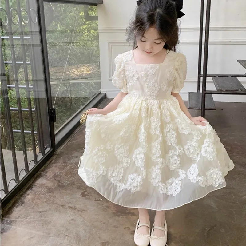 Girls Casual Dresses for Summer Summer Dress Princess Fashionable Mesh Jacquard Birthday Daily Casual Dress for Kids Girls Top