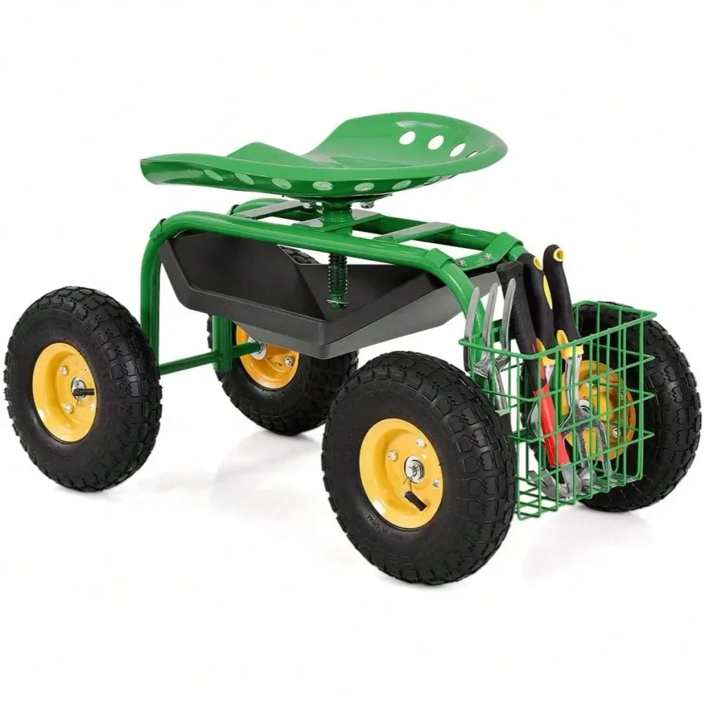 

Seat With Wheels, Rolling Garden Cart With Height Adjustable 360 Swivel Seat, 330 Lbs Weight Capacity, Ergonomic Backrest Tool