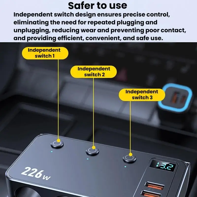 C33 226W 3 In 1 Car Cigarette Lighter Digital Display PD Fast-Charging Car Charger view 5