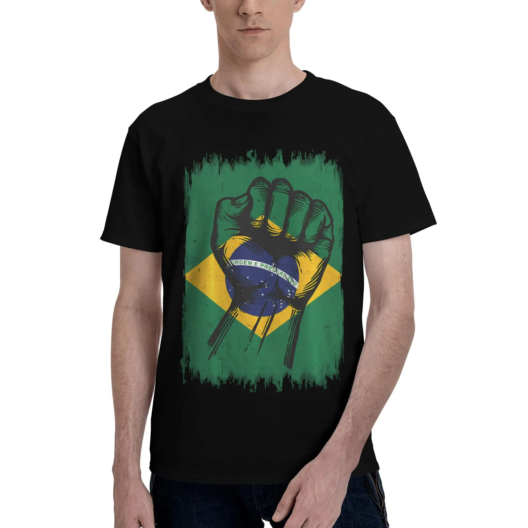 Roots Brasilian Pride Brasil  Novelty 100% Cotton T-Shirt Brasil Flag Tees Tops For Men