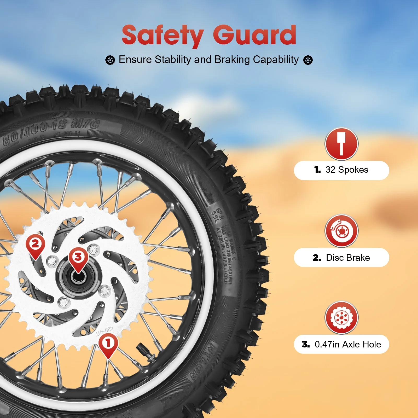 

Rear Tire Disc Brake 32 Spokes 140kg Bearing Capacity Black Silver Rubber Iron Steel Electroplated