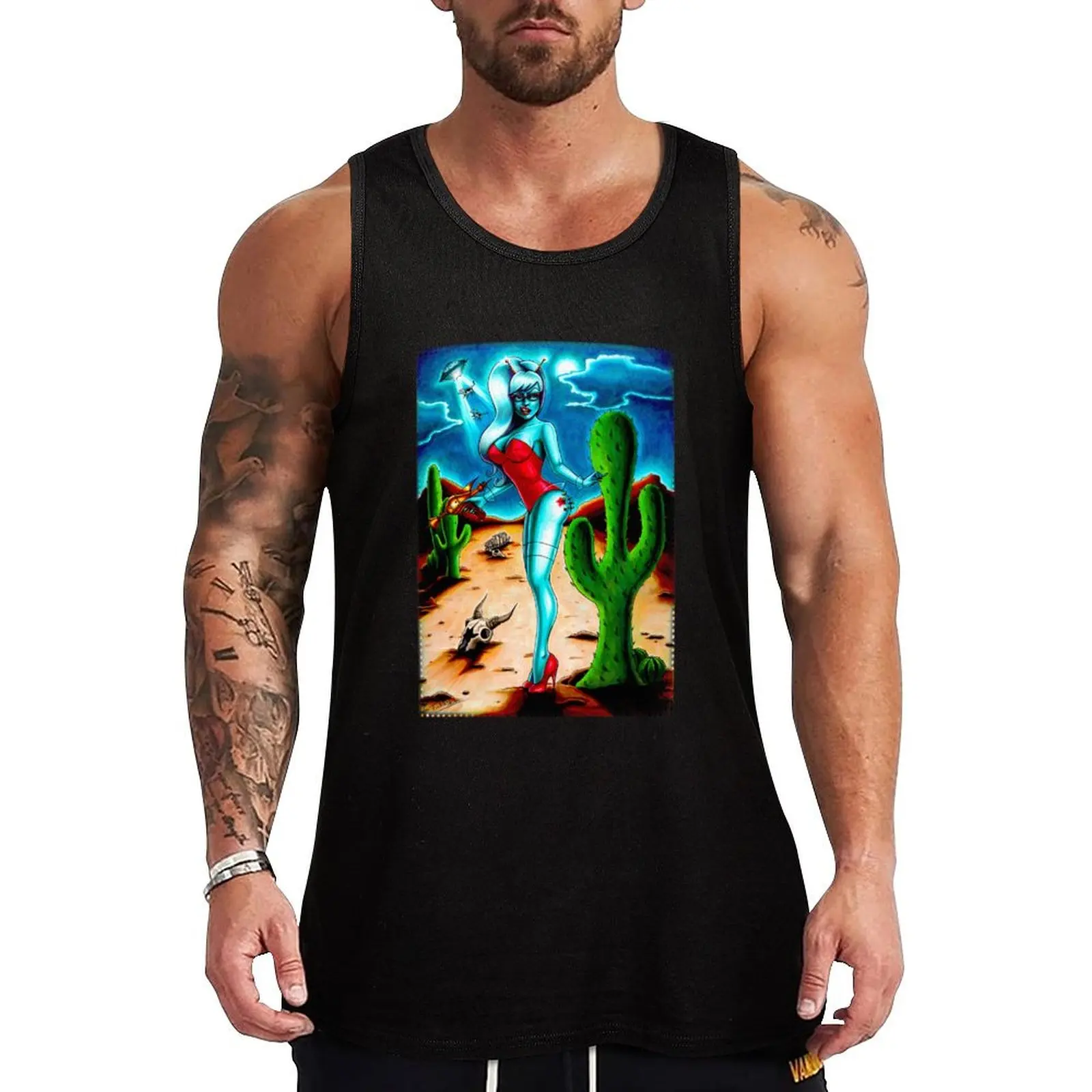 Alien Pin-up Tank Top bodybuilding for men sleeveless man shirts gym clothes men Men's gym clothing