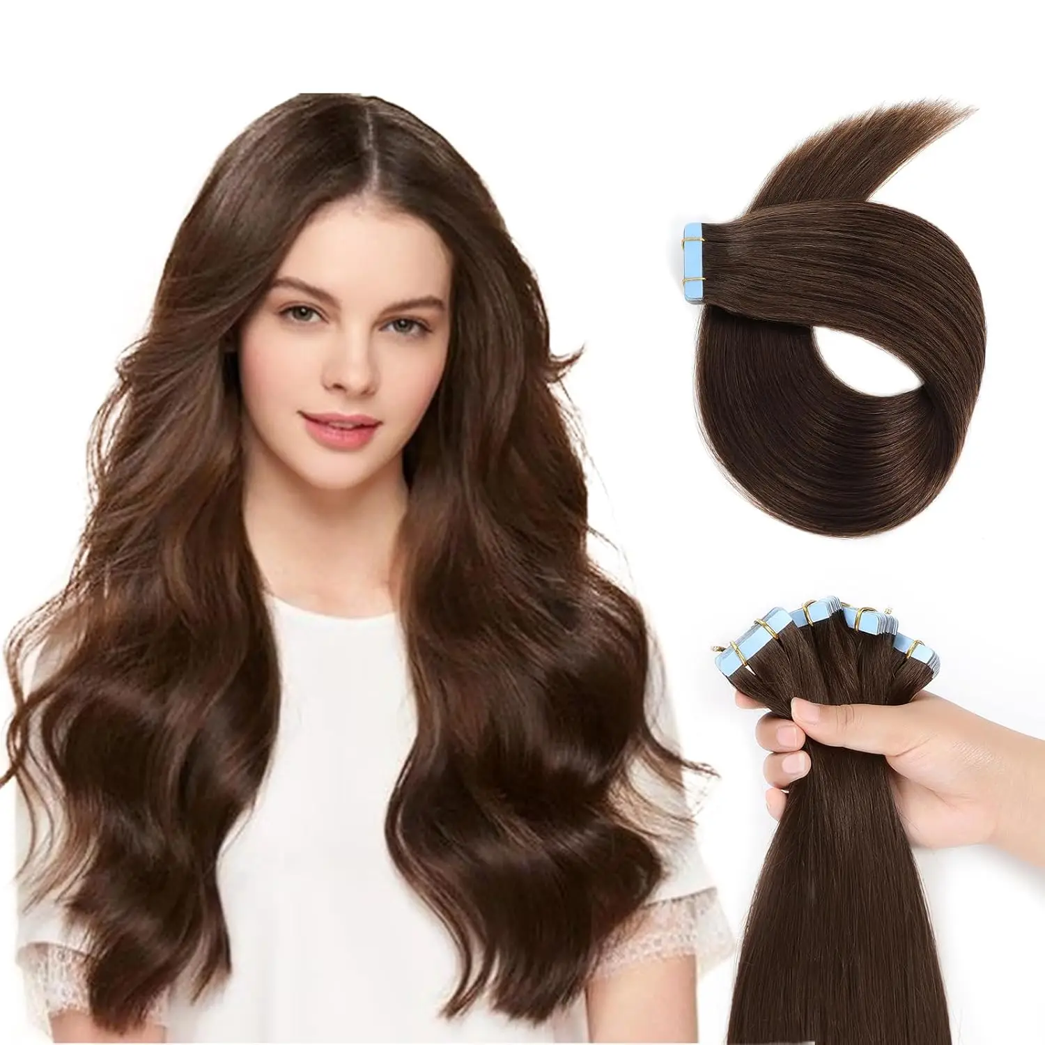 Alimice cinta en extensiones de cabello humano, cinta de doble cara para trama de la piel, extensiones de cabello liso, cinta recta sin costuras