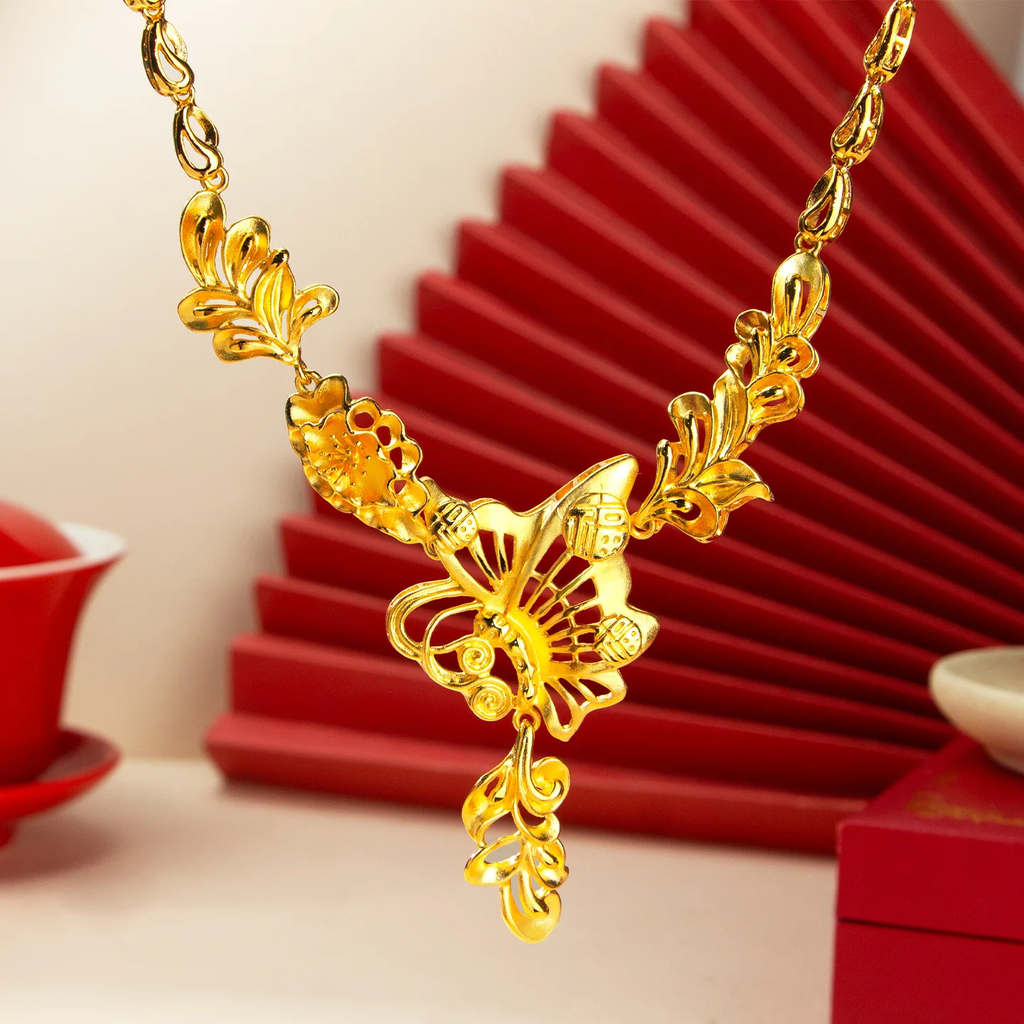 

Роскошное ожерелье из чистого золота 24 карата 9999, настоящее золото, ожерелье с бабочкой и цветком, легкое роскошное свадебное женское ожерелье