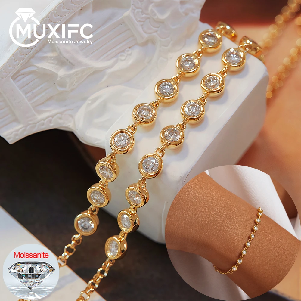 

MUXIFC Round Bubble Full Moissanite Bracelet For Women Adjustable 925 Silver Plated 18K Link Bracelet D Color Lab Diamond Bengle
