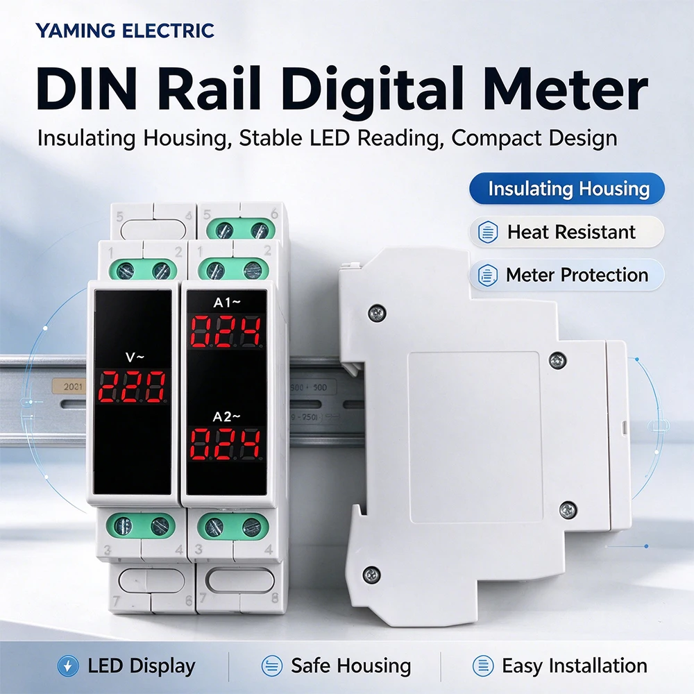 DIN Rail Digital Panel Meter, Single & Three Phase AC, Voltage Current Frequency Monitor For Control Cabinet