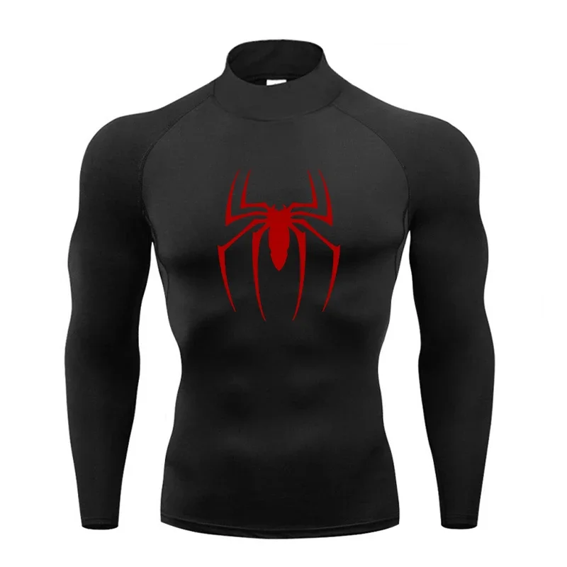 Running T-shirts Men Compression Shirt Autumn Tight Long Sleeve Fitness T Shirt Red Spider Sportswear Quick Dry Gym Clothing