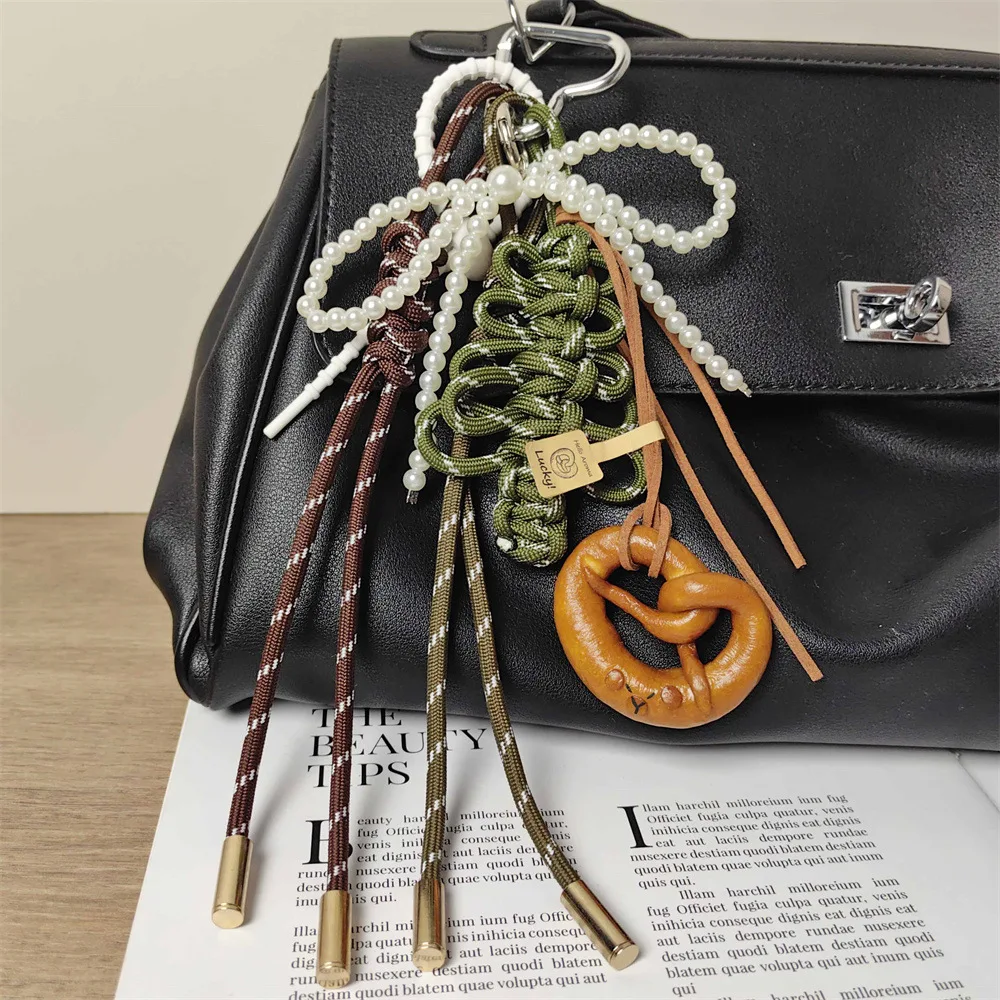 Bag Charms Miu Style Woven Bag Pendant Christmas Tree Woven Rope DIY Handbags Charms Accessories Decoration Bow Keychain ﻿