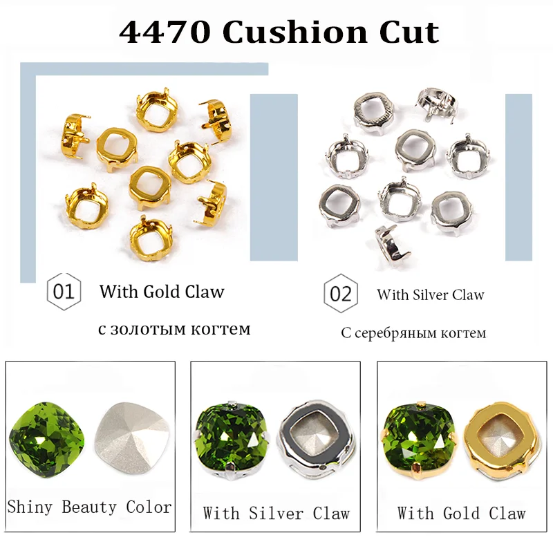 Crystal Olivine Cushion Cut Pointback Sewing Rhinestones Glass DIY Crafts Crystals Rhinestones For Garment Dress Decoration