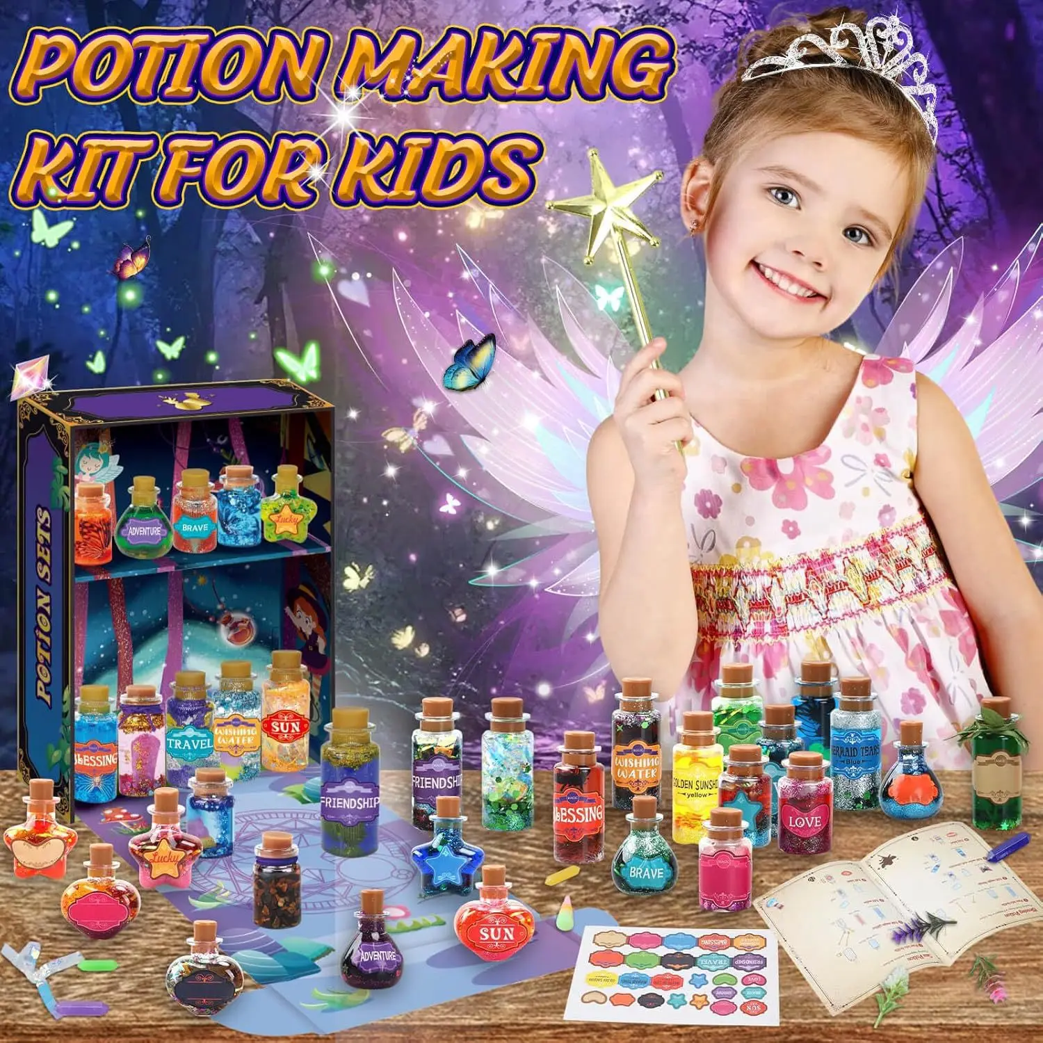 Magisches Zaubertränke-Set, Geschenkbox mit Glitzer & Dekorationen, DIY Kreatives Bastelspielzeug für Kinder, Magisches Rollenspiel-Set