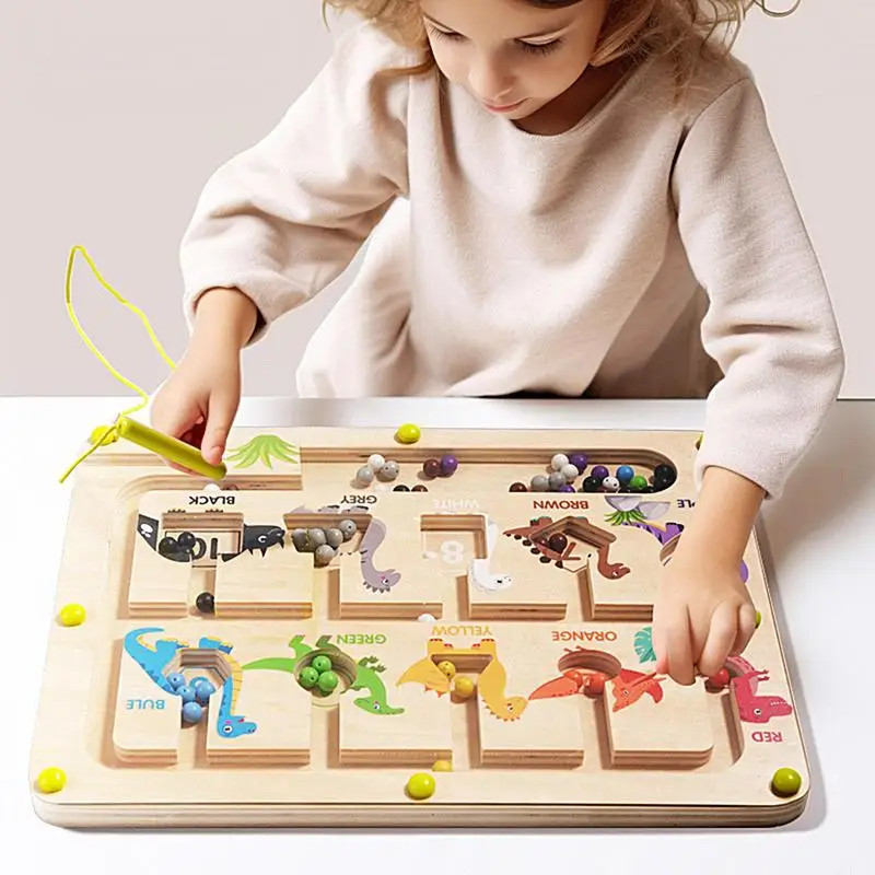 Wooden Magnet Puzzle Board Dinosaur Design Magnetic Number Counting Maze  Fine Motor Skills Toy for Travel Home School