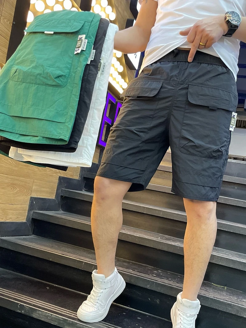 

Men's Summer Thin Ice Silk Work orts Loose Straight Leg Beach Pants Breathable Casual Trousers Youth Faion Sle