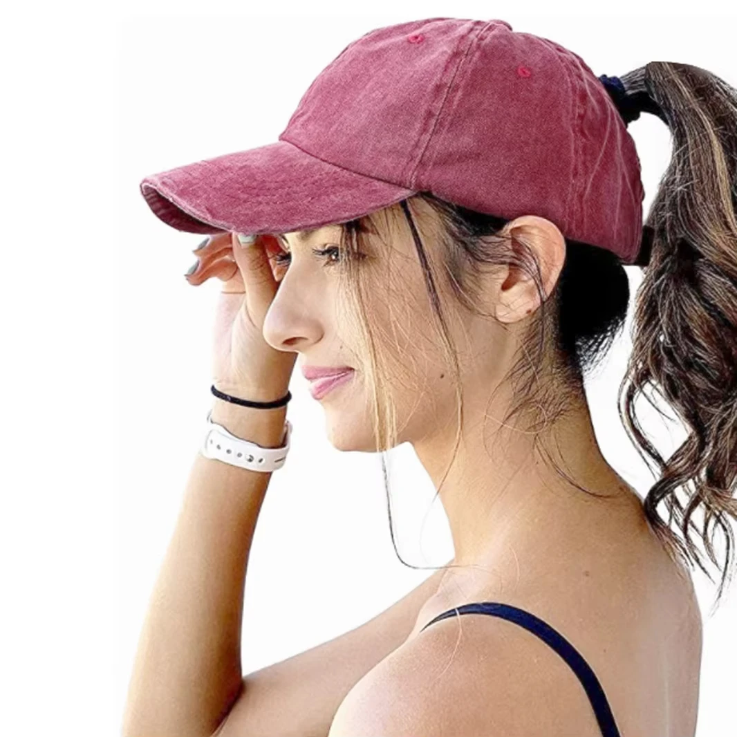 Hat for women, high ponytail, vintage vintage, washed, soft top, duckbill cap, versatile, solid color, baseball cap, spring and