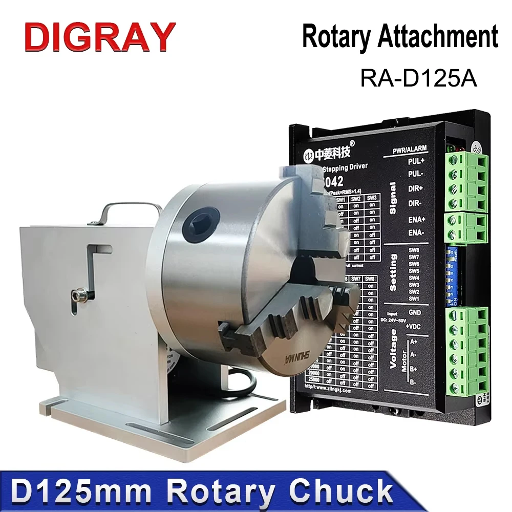 

Поворотный рабочий стол DIGRAY, диаметр патрона 125 мм, вращающаяся насадка с драйвером DM5042 для CO2, УФ-волоконная лазерная маркировочная машина