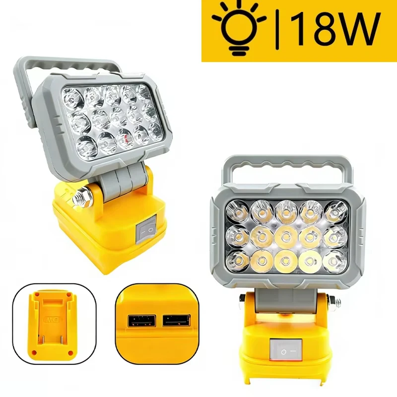 

18W Cordless LED Work Light for Dewalt 18V Battery with Two USBCharging Port Light for Emergency Workshop Garage Outdoor Camping