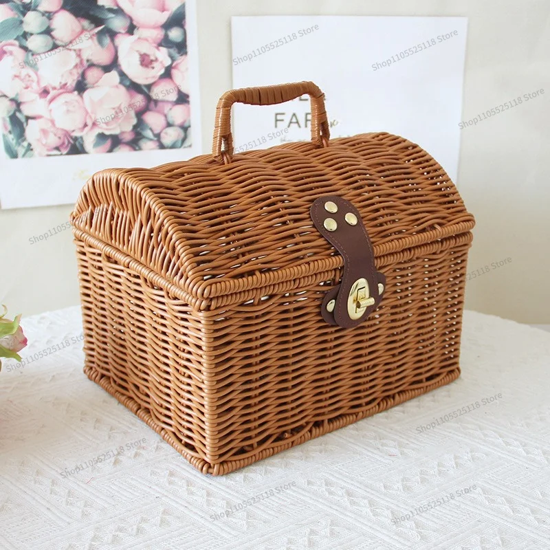 For Imitation Rattan Gift Box Basket, Hat and Underwear Storage Basket, Photo Props