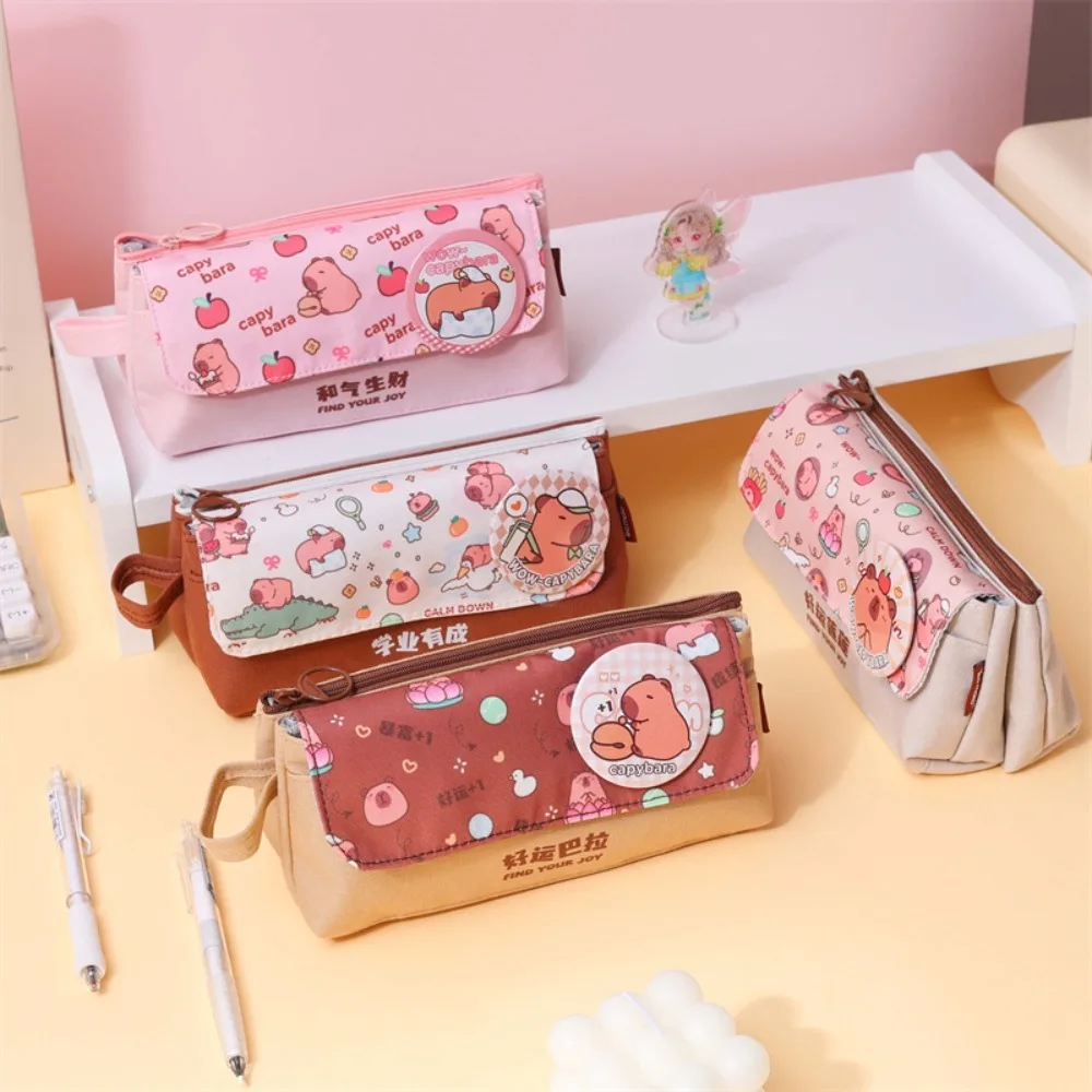 كابيبارا حقيبة أقلام رصاص من الكارتون سعة كبيرة حامل القرطاسية Kawaii مقلمة قماش سستة قلم رصاص بشكل جذاب حقيبة التخزين