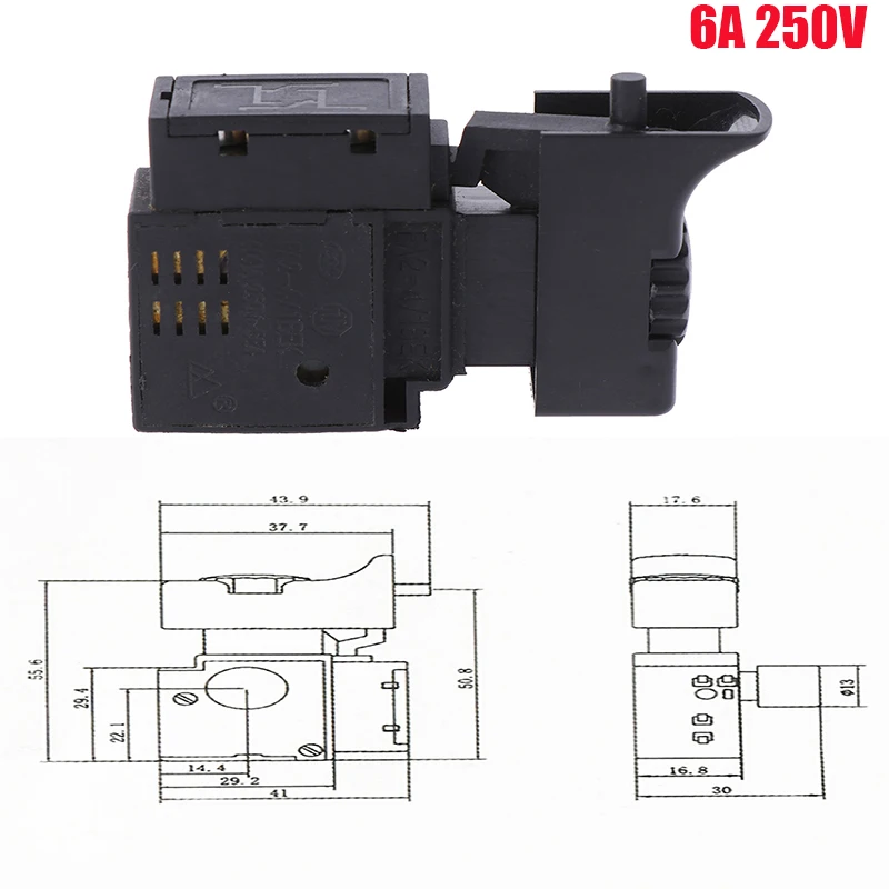 FA2-6/1BEK Trigger Button Switch Power Tool 6A 250V 5E4 Controlling Electric Drill Gadgets Hardware Lock On
