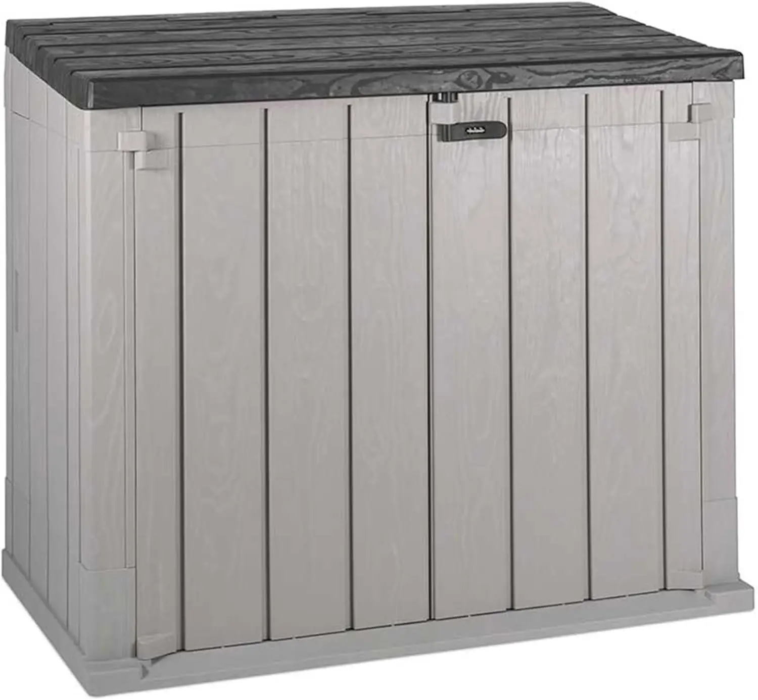 

Toomax Stora Way All Weather Outdoor Horizontal Storage Shed Cabinet for Trash Can Garden Tools and Yard Equipment Taupe Gray