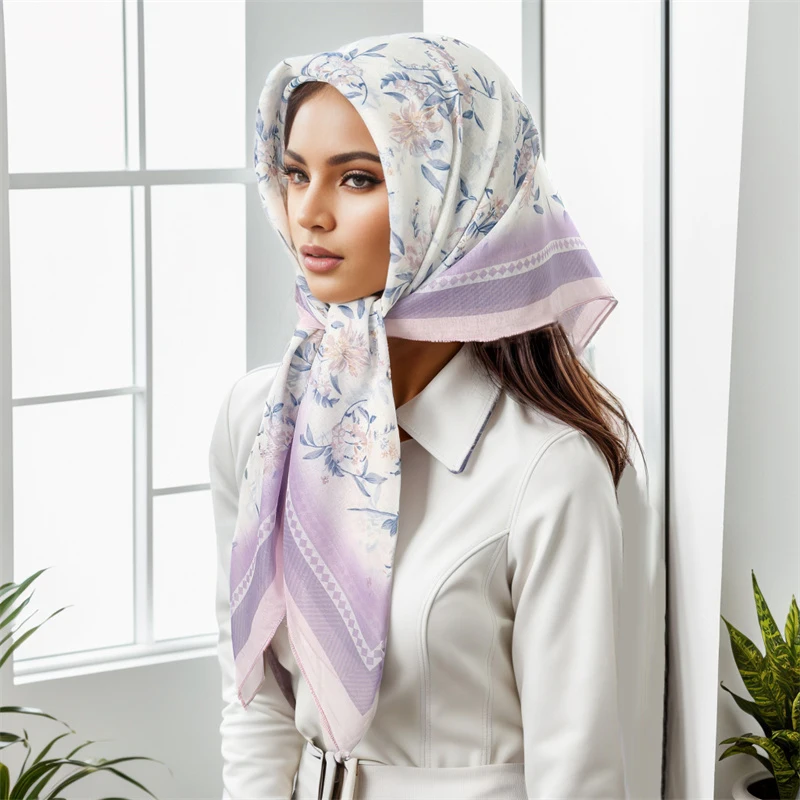 Silk Scarf Women 90*90cm Square Fashion Scarves Print Design Hair Muffler Headband Neck Lady Hijab Wrap Bandanna