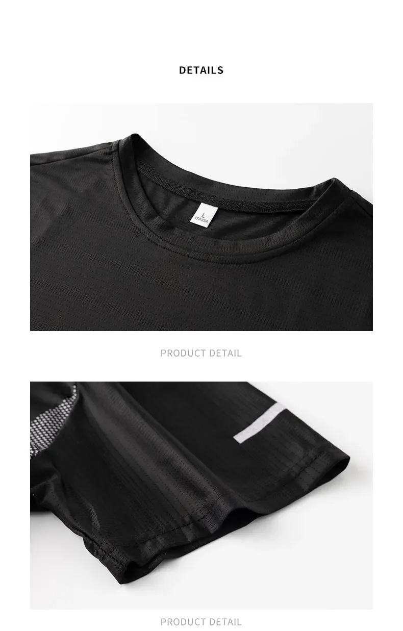 Lauf-T-Shirt für Herren, Sommer, Eisseide, dünnes Oberteil, reflektierender Druck, schnell trocknend, kurzärmelig, atmungsaktiv, Fitness-Sport-T-Shirt, 5XL – Detail 9