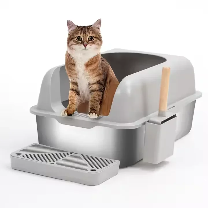 

Большой лоток из нержавеющей стали Tops с крышкой, металлические лотки Jumbo с высокими боковыми покрытиями для больших кошек, против протечек