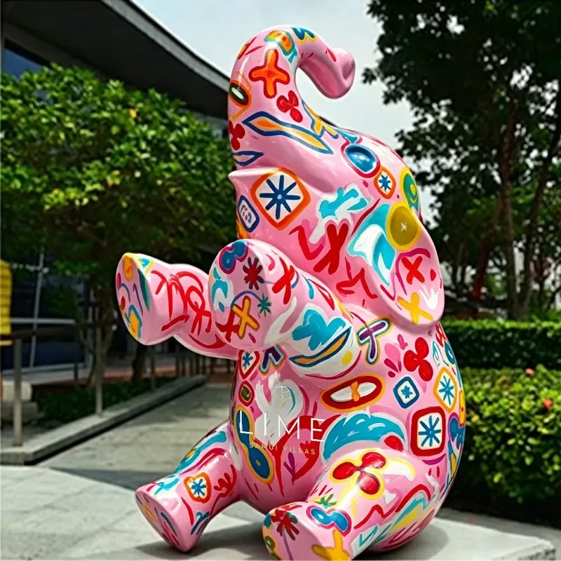 Modern Large Pop Art Painted Elephant Sculpture Art Craft for Home Decoration
