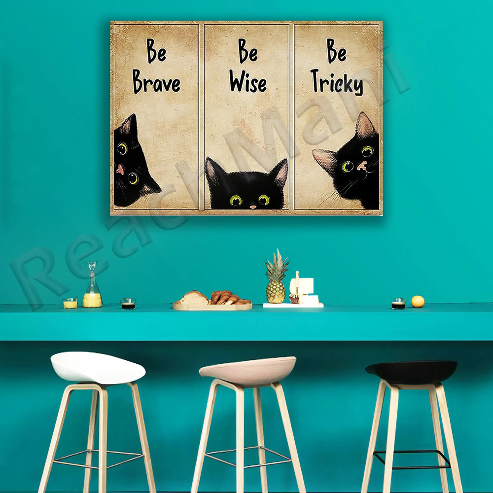 Brave smart cunning cute black cat looking at you, cat poster, cat art gift for cat lovers